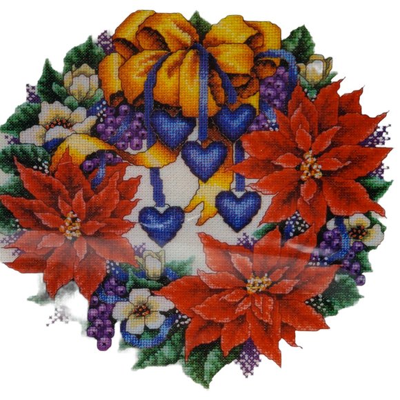 Christmas Poinsettia Wreath Counted Cross Stitch Pattern Bobbie G Designs CP9391 - Picture 2 of 3